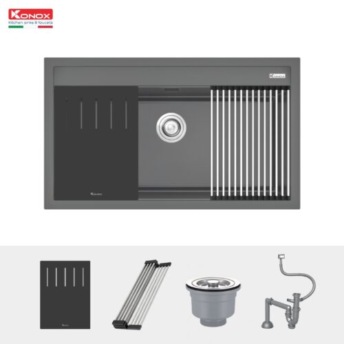 Chậu rửa bát đá Konox Terra 860S Grey 1 hố